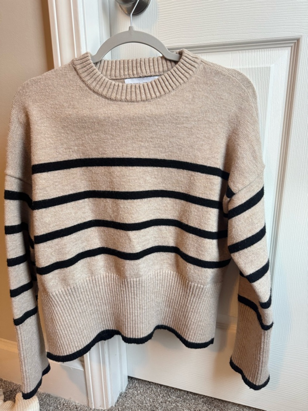 Bershka Beige Crewneck Sweater with Black Stripes